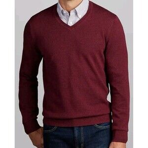 Joseph A Bank Signature Mens 100% Italian Merino Wool V-Neck Sweater Large
